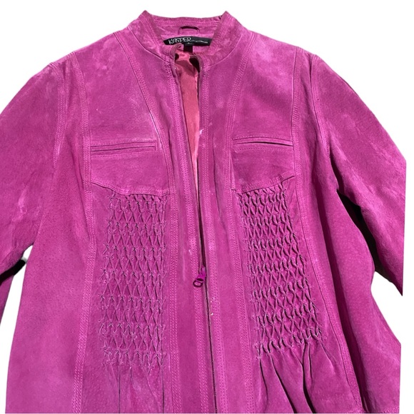KASPER Genuine Leather Pink Vintage Jacket women size L - Picture 3 of 9